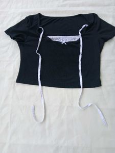 Black Tie-Front Crop Top