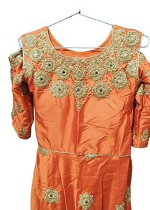 3 pcs Elegant Orange Ethnic Gown