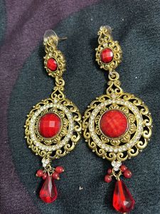 Partywear golden Red Earrings