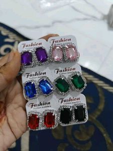 Sparkling Gemstone Stud Earrings Set 12