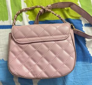 Pink Quilted Crossbody Bag with Gold Clasp