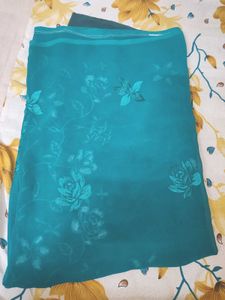 Teal Floral Print Saree