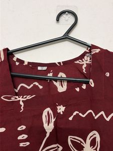 Maroon Printed Long Sleeve Kurta