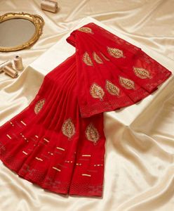 Elegant Red Georgette Saree with Golden Work
