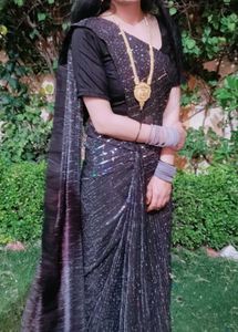 Sparkling Black Sequined Saree