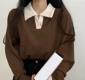 Brown Knit Polo Top