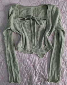 Ribbed Square Neck Tie-Front Top