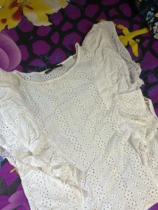 White Eyelet Ruffle Sleeve Top