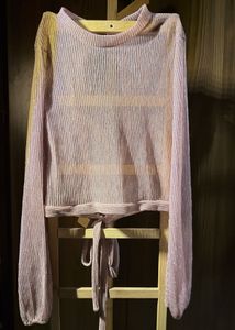 Sparkly Pink Tie-Front Crop Top