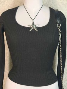 Ribbed Black Long Sleeve Top