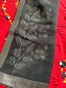 Elegant Embroidered Grey Saree