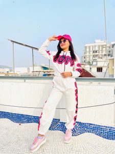 white nd pink winter co-ord set