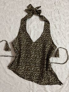 y2k Leopard Print asymmetrical Halter Top