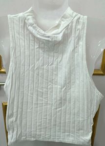 Ribbed White Sleeveless Crop Top