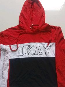 Colorblock Hoodie with "Okay" Print