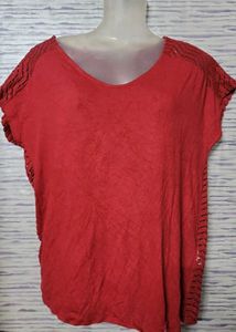 Red Short Sleeve Tunic with Lace Detail