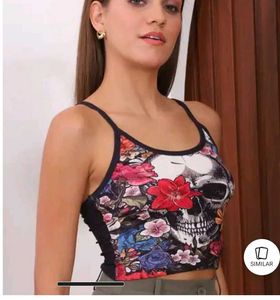 Skull Floral Print Crop Tank Top