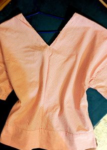korean Striped V-Neck Top