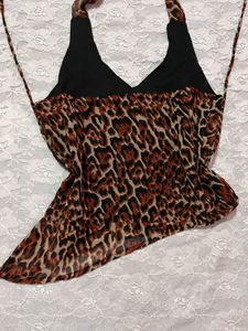 Leopard Print Halter Neck y2k asymmetrical Top