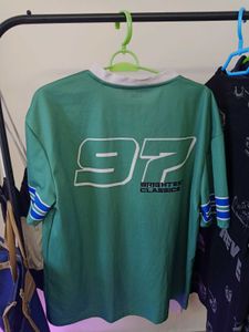 Green V-Neck Graphic T-Shirt