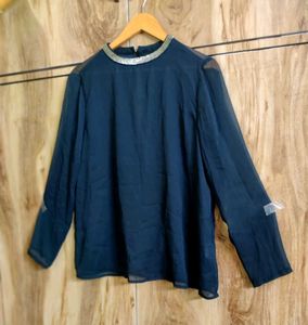 Blouse with Embellished Neckline size-38