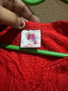 Red Embroidered Kurta