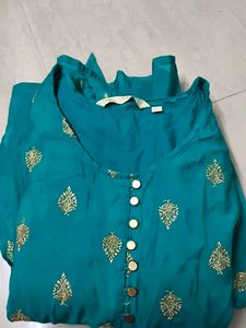 Teal Kurta Set with Gold Embroidery