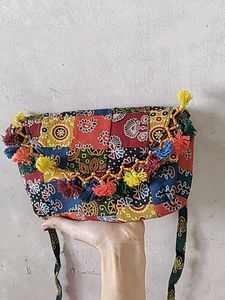 Boho Patchwork Sling Bag with Tassels