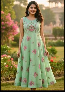 bust 38 Beautiful Green Floral Ethnic Gown