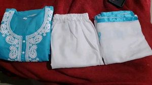 Teal Embroidered Kurti Set