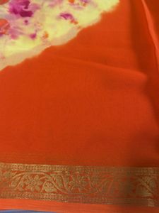 Vibrant Tie-Dye Saree with Golden Border