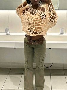 Spider-web crochet pullover