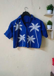 Blue Palm Tree Print Shirt