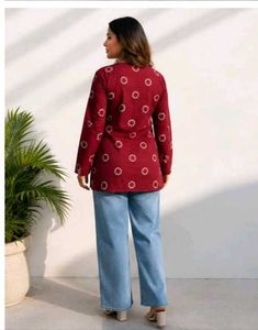 Maroon Printed V-Neck Kurta