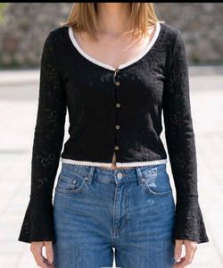 Black Lace Bell Sleeve Cardigan
