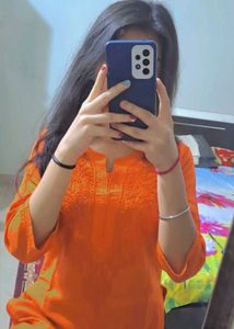 Vibrant Orange Embroidered Kurta