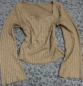 Ribbed Square Neck Long Sleeve Top