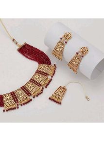 Elegant Red Beaded Choker Necklace Set