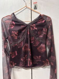 Sheer Floral Lace Trim Top