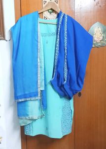 3piece Beautiful Blue & Teal Kurta salwar set