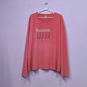 👚 | Cute Peach Long Sleeve Tee with Flower Design