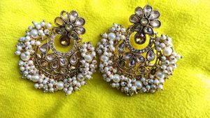Exquisite Pearl &amp; Stone Jhumka Earrings