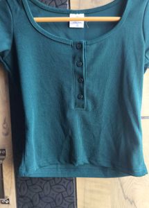 Ribbed Henley Crop Top