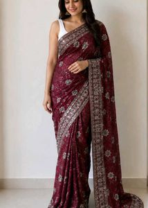 Maroon Floral Embroidered Saree