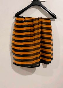 Stylish Black &amp; Orange Striped Dress Material