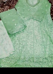 semi stitched Elegant Mint Green Kurta Set