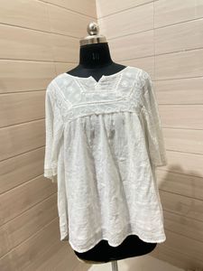 Oversized White Embroidered Cotton Kurta