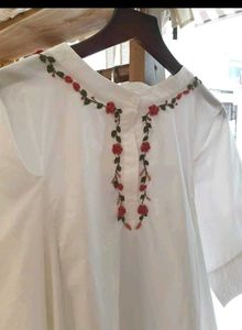 White hand Embroidered kurti fabric