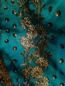 Teal & Gold Embellished Fabric