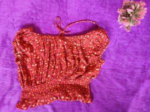 Red Off Shoulder Summer Print Top